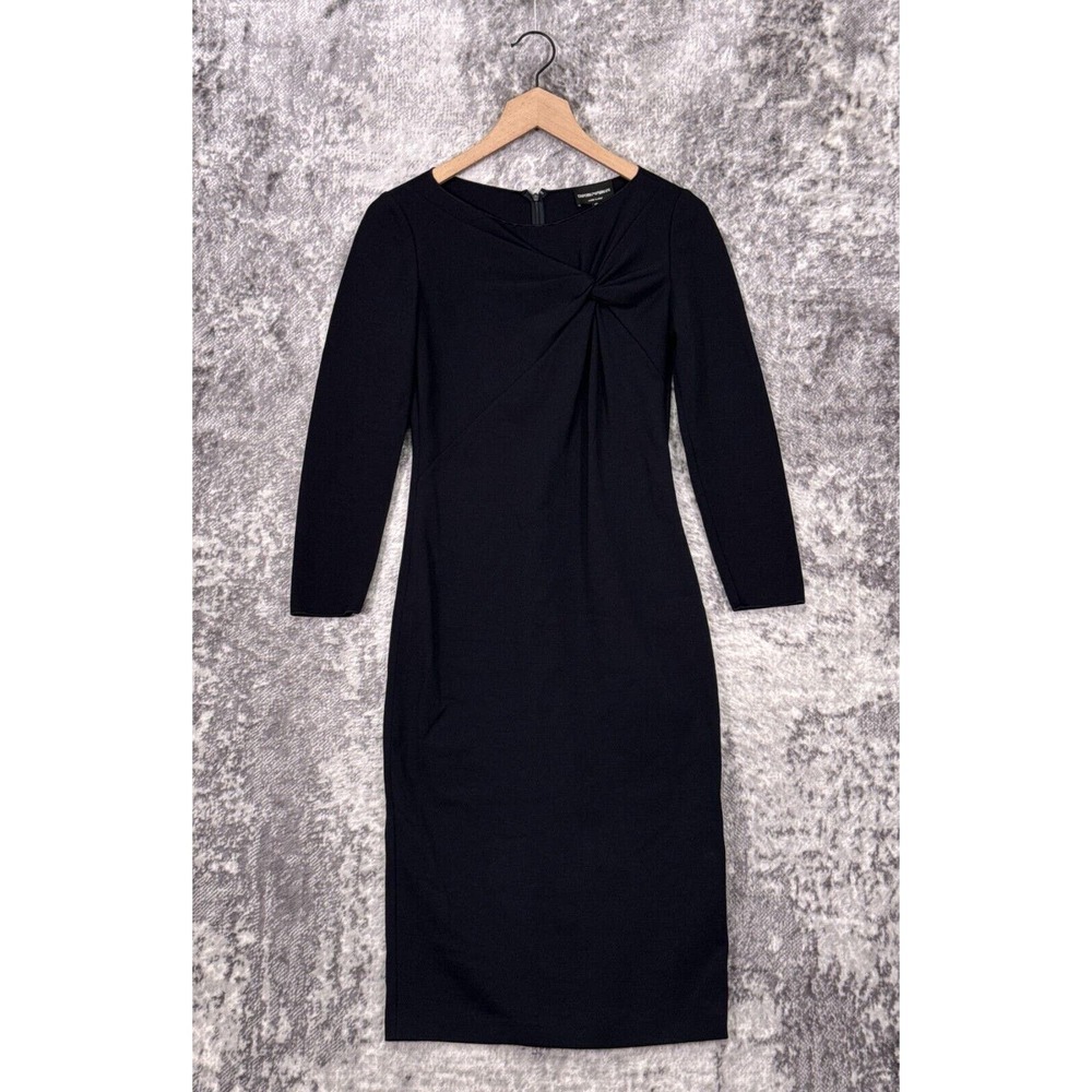Emporio Armani Dress 40 / XS Womens Black Jersey Knit Knot Sheath Pencil